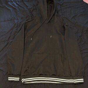 Black Hoodie with Striped Cuffs
